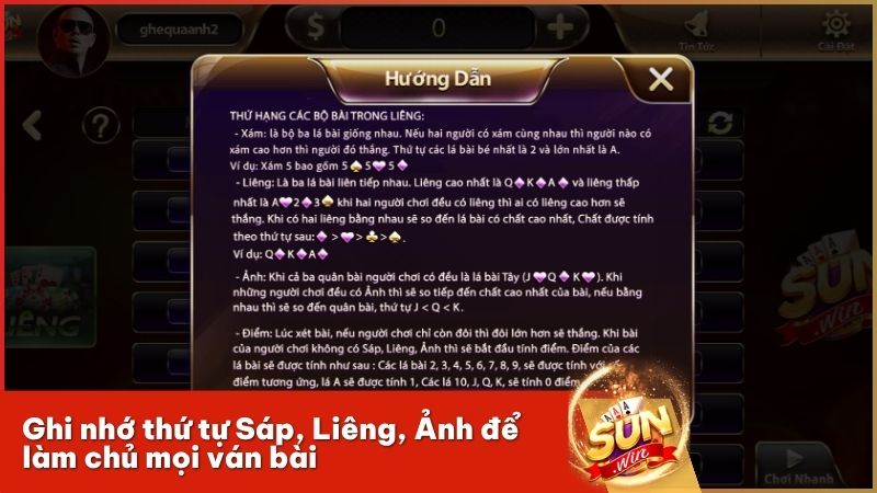 Bảng phân định thứ hạng bộ bài Sáp, Liêng, Ảnh trong game bài đổi thưởng